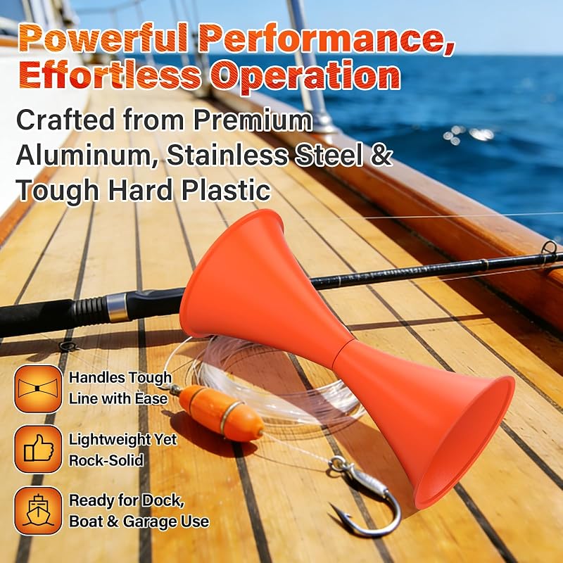 Power Drill Fishing Line Stripper & Spooler Tool, Aluminum & Stainless Steel, Orange - Tangle-Free Line Management