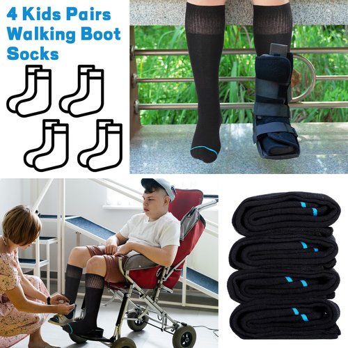 ShinyMatch 4 Pairs Kids Replacement Sock Liner for Walking Boots Cast Socks Compatible with Aircast Walker Brace for Kids(Black)