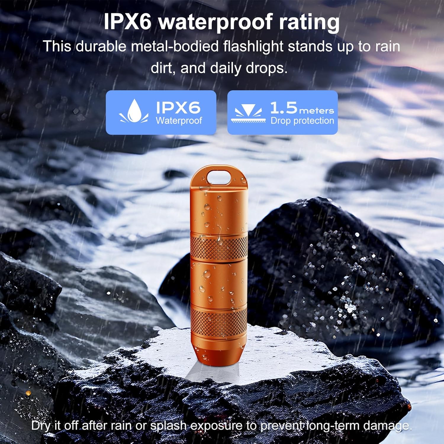 Skiennix Mini Keychain Flashlight - 100 Lumens USB-C Rechargeable Micro LED Torch | Waterproof IPX6, Orange