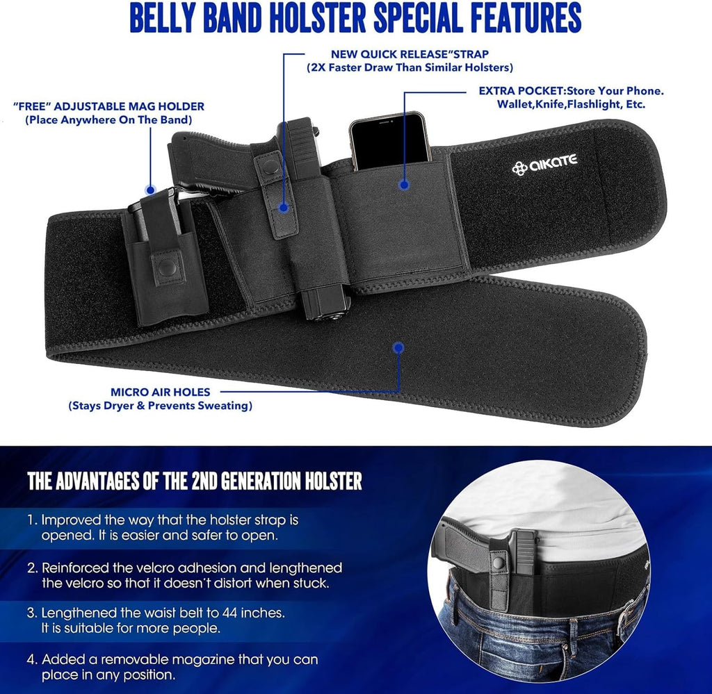 Skiennix Belly Band Holster - Most Comfortable IWB Gun Holster for Men & Women | Fits Most Pistols & Revolvers