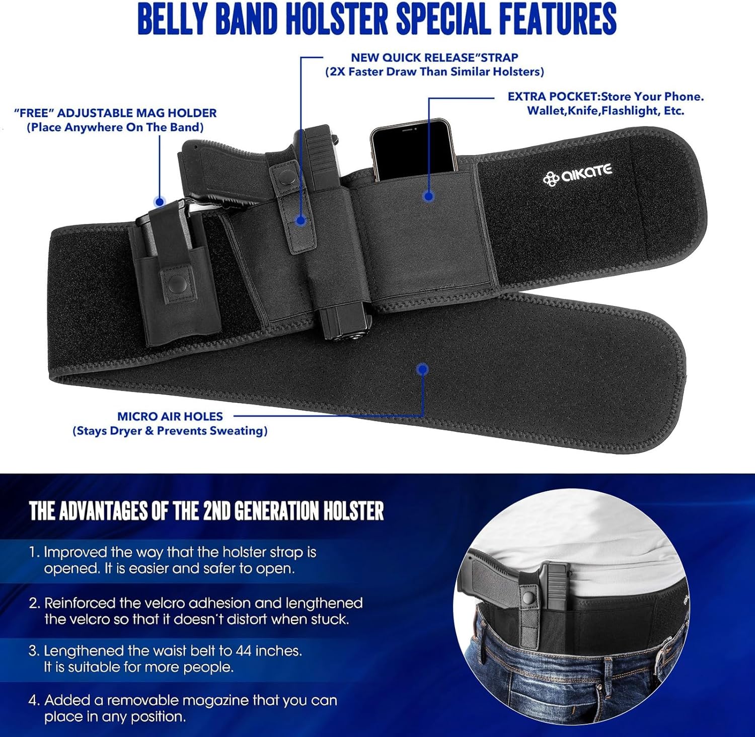 Skiennix Belly Band Holster - Most Comfortable IWB Gun Holster for Men & Women | Fits Most Pistols & Revolvers