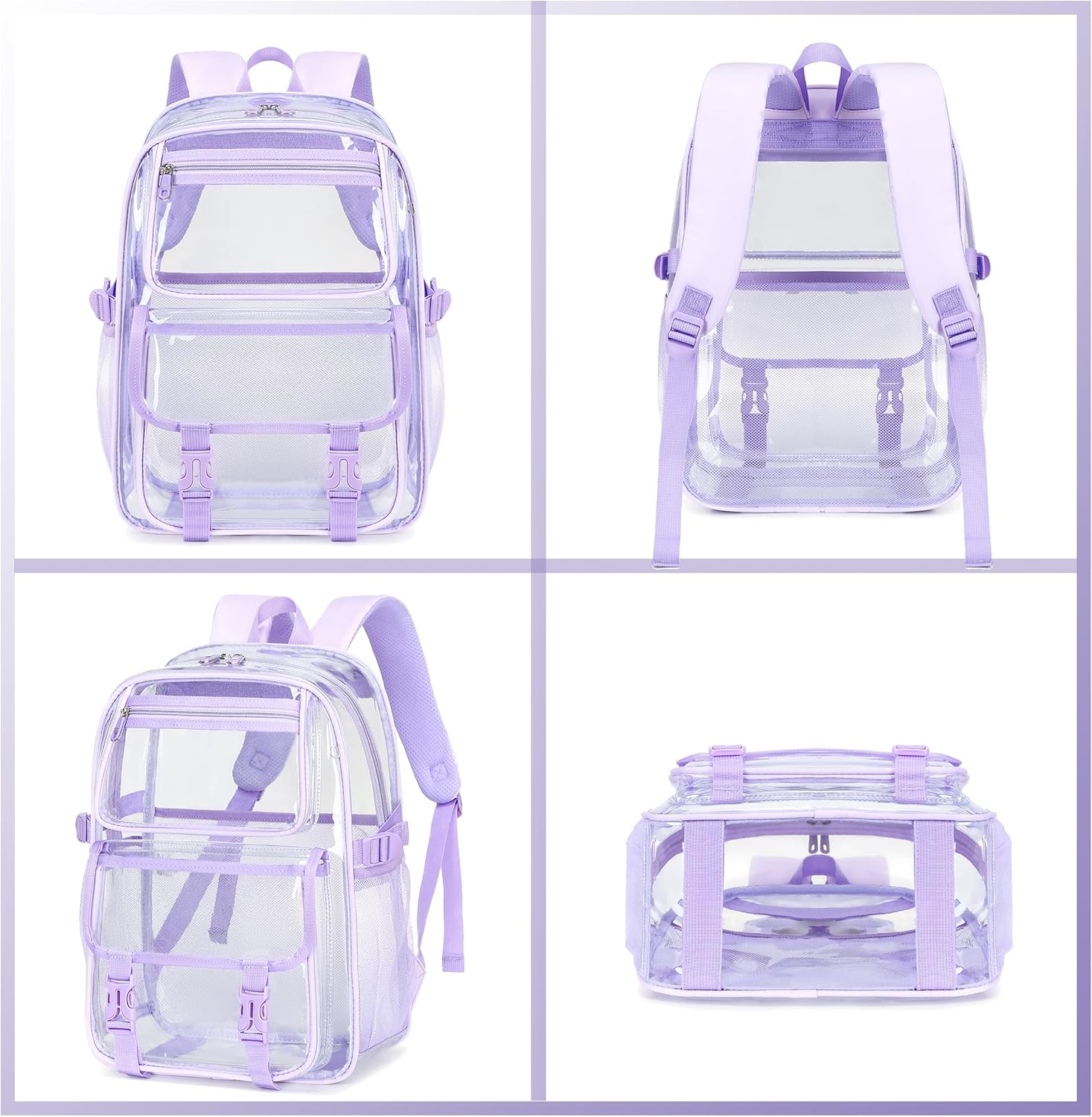 Skiennix Large Clear Backpack - Heavy Duty PVC for 16-Inch Laptops | Transparent Design for School & Travel - Purple