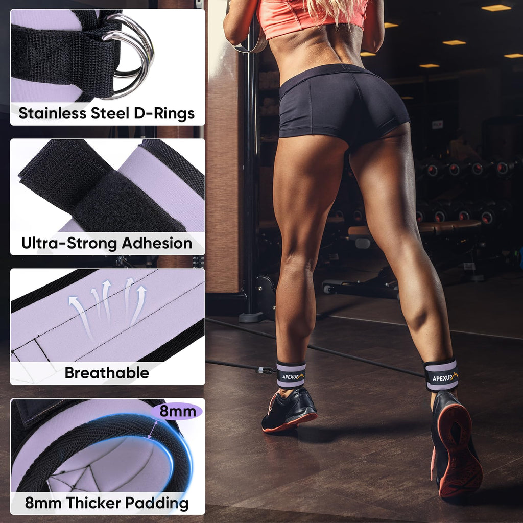 APEXUP Ankle Strap for Cable Machine, Ankle Resistance Bands, Cable Kick Back Ankle Straps for Gym, Glute Workouts, Leg Extensions, Adjustable Straps with Neoprene Padding (Single, Pastel Purple)