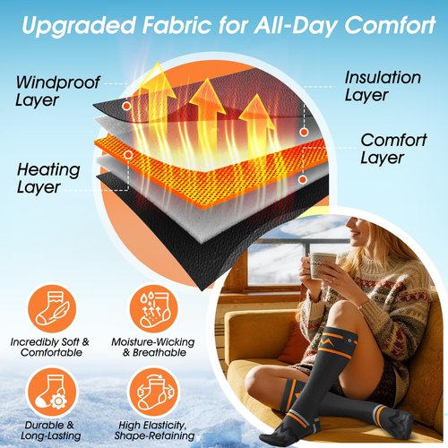Heated Socks for Men Women with Smart APP Control Upgraded 8500mAH*2 Rechargeable Heated Socks Up to 12 Hours, Washable Electric Heated Socks for Skiing Hunting Camping Hiking Cycling