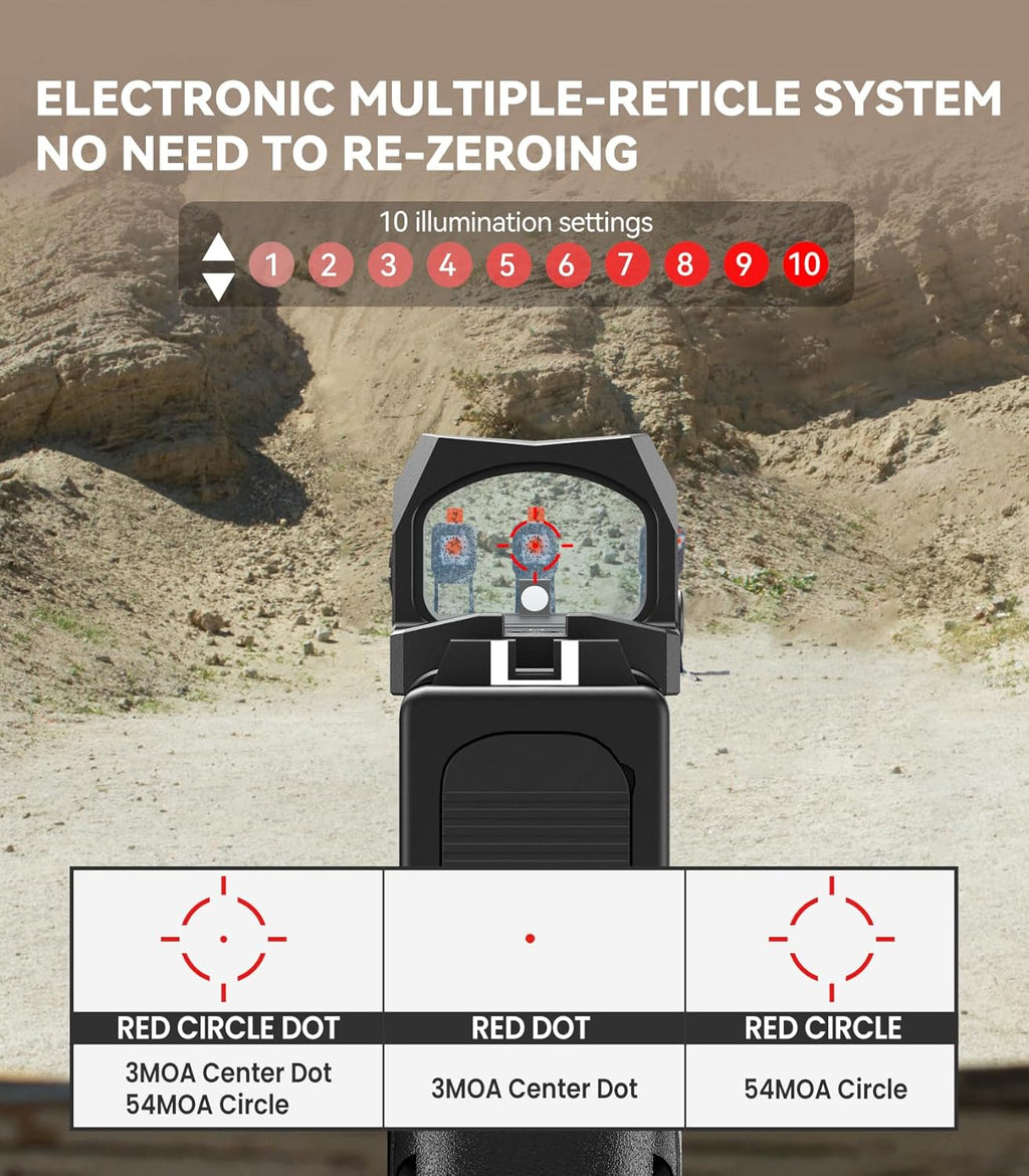 VOTATU EMD507-R Multi-Reticle Reflex Sight - Shake Awake 3 MOA Dot & 54 MOA Circle for G17/G19 MOS