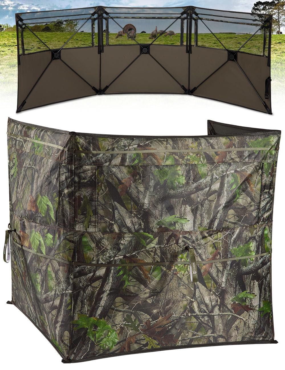 TIDEWE Hunting Blind for Turkey, 3-Panel Blind See Through with Carrying Bag, Silent & Covert Pop Up Ground Blind for 1-2 Person Lightweight Hunting, Next Camo G2 Green, Standard Height (34 in)