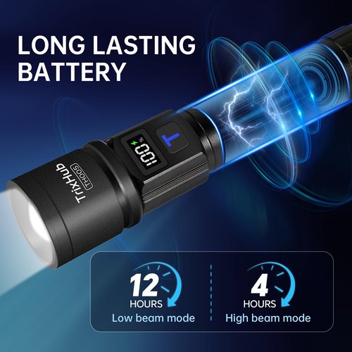 TrixHub Rechargeable Flashlights High Lumens, 5Mode Flash Light with LCD Digital Display, Super Bright Flashlight Adjustable Tactical Flashlight, High Powered LED Handheld Flashlight for Home