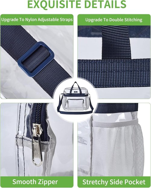 MAY TREE Clear Stadium Bag - 12x6x12 Clear Tote with Reinforced Straps for Work & Events
