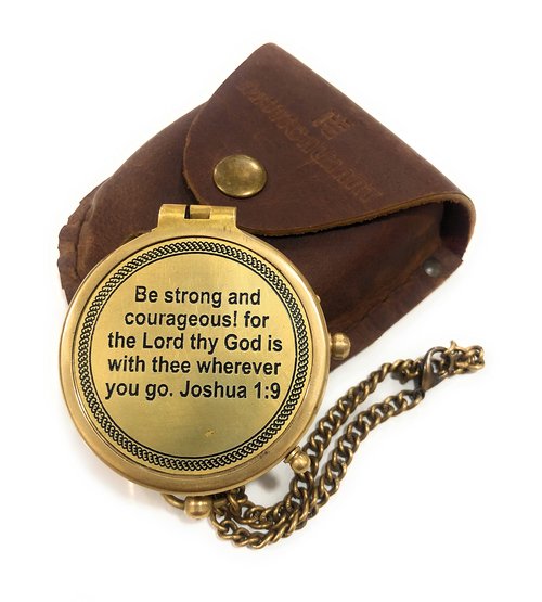 Antique Pocket Compass Engraved Compass Be Strong and Courageous Poem Gift for Confirmation, Baptism, Best Easter, Birthday, Graduation, Wedding, Religious
