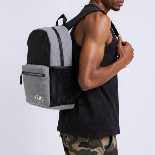 AEROPOSTALE Wellington Unisex Backpack - Aero Mens and Womens Bag for Everyday Use (Black/Grey)