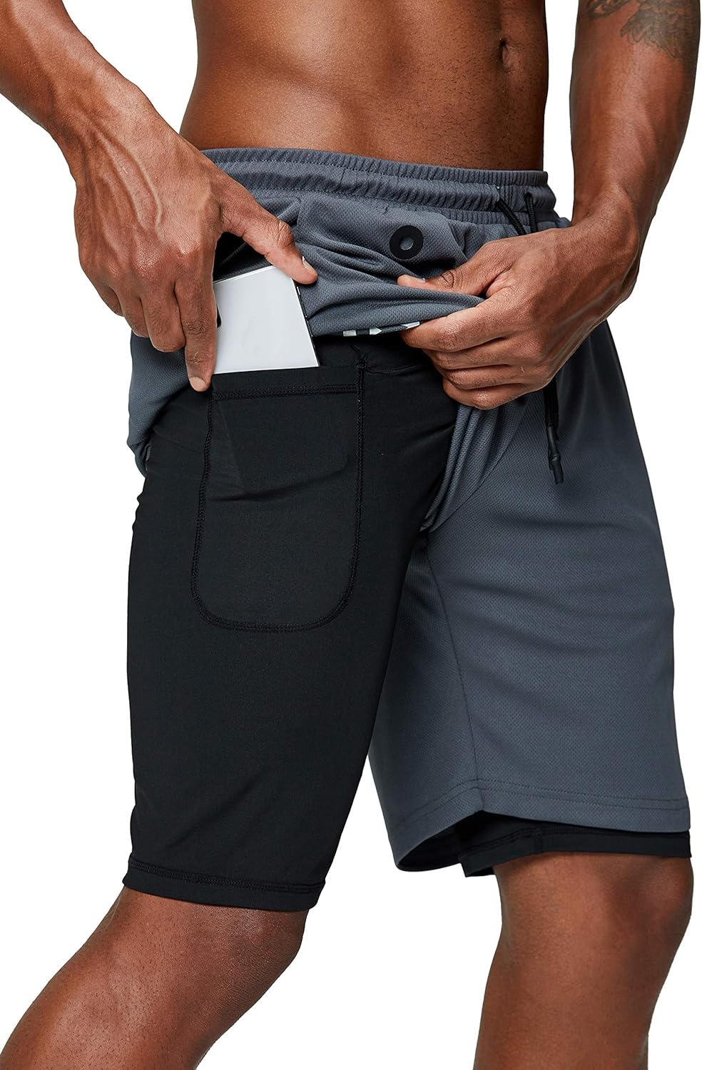 Pinkbomb Men's 2-in-1 Running Shorts - Quick Dry Workout Shorts with Phone Pocket | Comfortable Fit