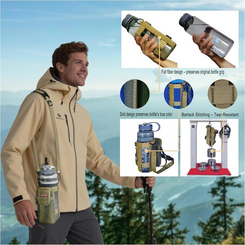 MOLLE Water Bottle Bag - Adjustable Carrier Sling for 18-64 oz Bottles | Khaki Color