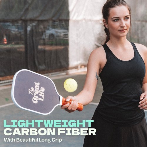 The Great Life Pickleball Paddle Premium Set | 2 Carbon Fiber Paddles & 4 Balls | Sport Bag & Paddle Cover Included | Beginner Friendly | 6in. Handle | Honeycomb Core | Lightweight | Retro & Stylish