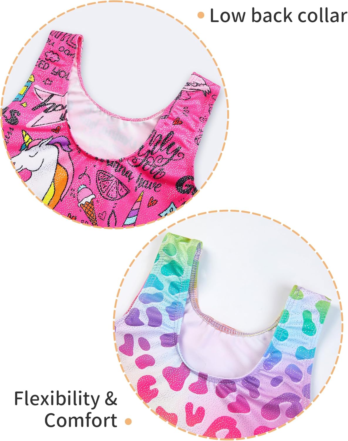 Skiennix 2 Pack Girls Gymnastics Leotards - Sparkly Sleeveless Tumbling Unitards | Comfortable Fit
