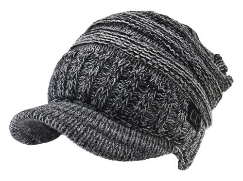 C.C Trendy Warm Oversized Chunky Soft Oversized Ribbed Slouchy Knit Hat with Visor Brim (Black Mix)