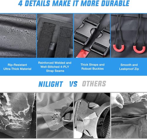 Nilight Car Roof Bag - 21 Cubic Feet Waterproof Rooftop Cargo Carrier | Fits All Vehicles, Anti-Tear 840D PVC