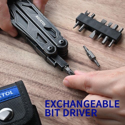 ROCKTOL Multitool, VG-10 Blade, 29-in-1 Multitool Pliers with Replaceable Wire Cutters and Saw, Heavy-duty Stainless Steel Multi-tool Set and Nylon Sheath for Camping Survival multi tool for Man