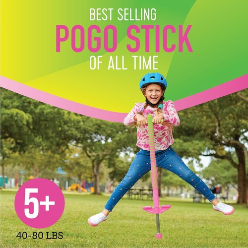 Flybar Maverick 2.0 Foam Pogo Stick - Fun Outdoor Toy for Kids 5+ | Supports 40-80 lbs | Pink/Green