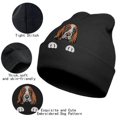 solid can Basset Hound Gifts Dog Beanie hat Embroidered Basset Hound Winter Knitted Beanies Hats Dog Lover Gifts Skull Caps for Women Men