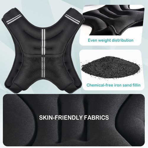 KHTO Weighted Vest Woman Men-5lbs/10lbs/15lbs/20lbs/25lbs/31lbs Weight Vest with Warning Light Reflective Strip for Workout, Strength Training, Running(5LB)