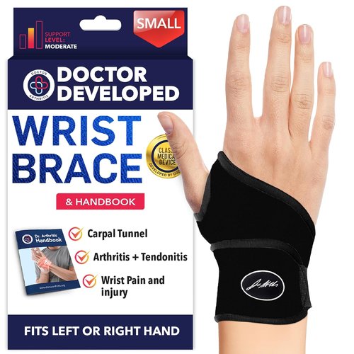 Doctor Developed Wrist Brace - Carpal Tunnel & Arthritis Support - Ideal for Fitness | Black, Small