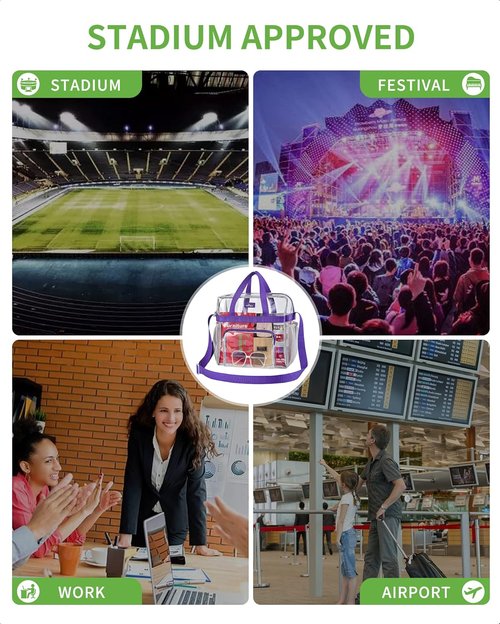 MAY TREE Clear Bag for Stadium Events 12×6×12 Clear Tote Lunch Bag with Reinforced Straps for Work, Sporting Events and Gym