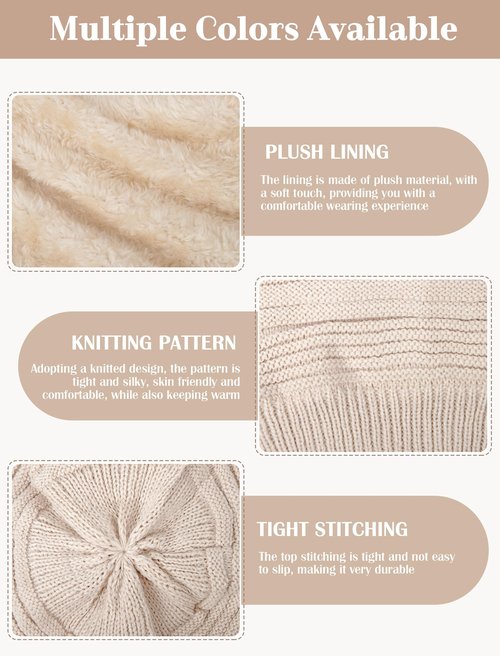 Senker Fashion Beanie Hats for Women, Winter Slouchy Knit Beanies Warm Fleece Lined Chunky Oversized Skull Cap Gifts Off White Grey