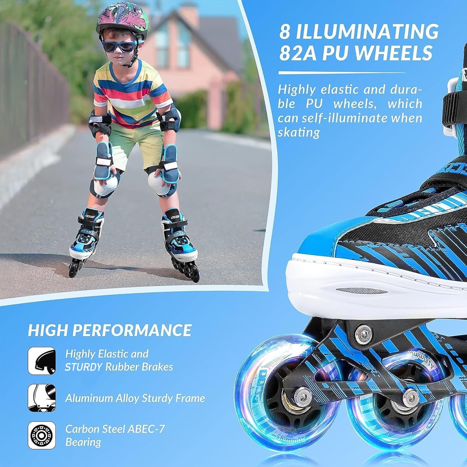 Skiennix Adjustable Inline Skates for Kids | Light-Up Wheels | Ages 5-12 | Perfect for Beginners