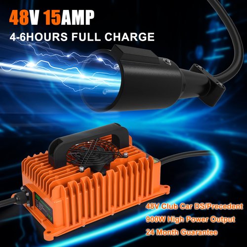 10L0L 15A/48V Golf Cart Battery Charger with OBC Wire Compatible with Club Car DS & Precedent, Upgrade The APP Bluetooth Function, IP67 Waterproof, Supports 3 Kinds of Battery Charging (Orange)