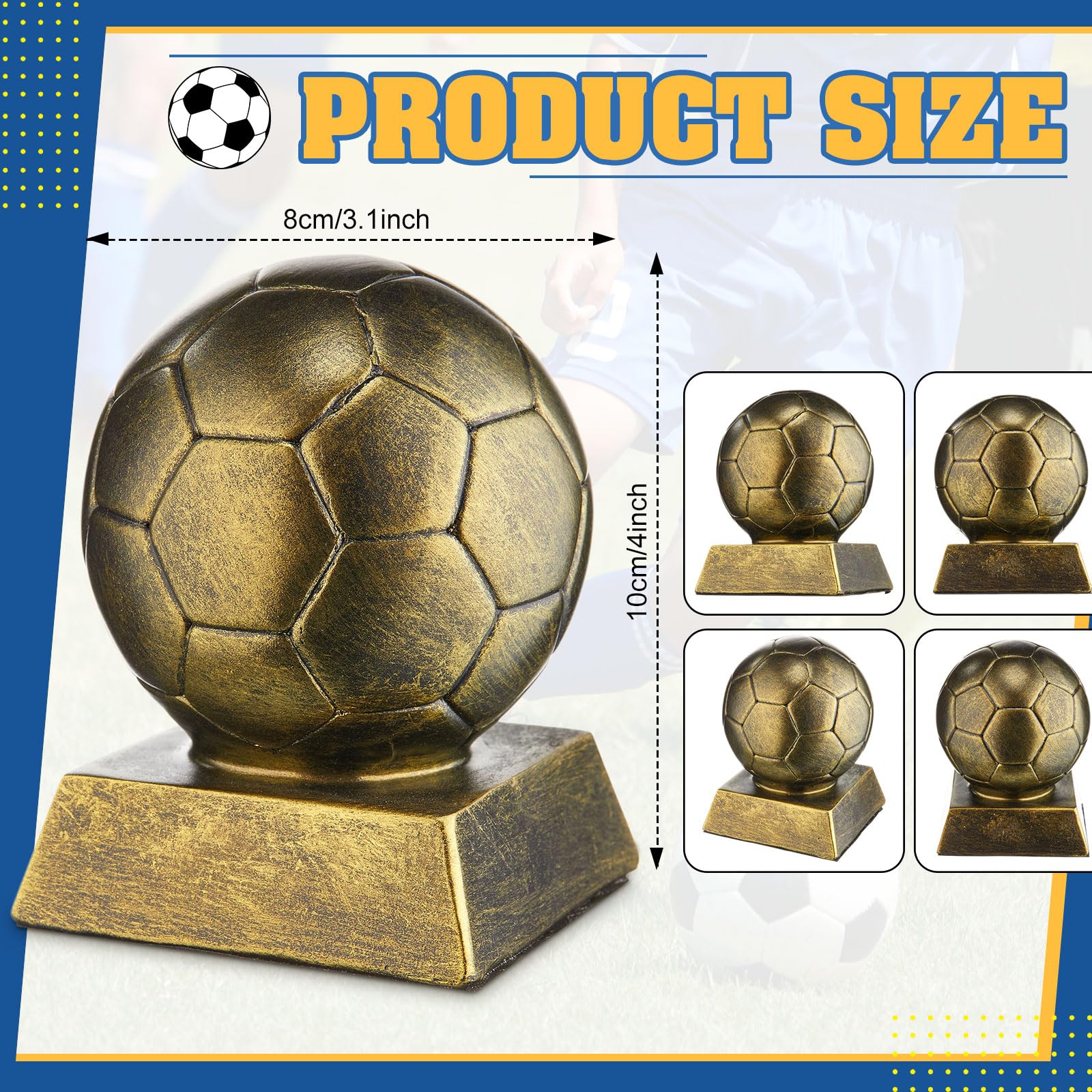 Liliaafar 1 Pcs Soccer Trophy Award Resin Soccer Medals Collectible for Sports Achievements, Office Desk Decor, Trophy Case Display (Style1,Bronze Golden)