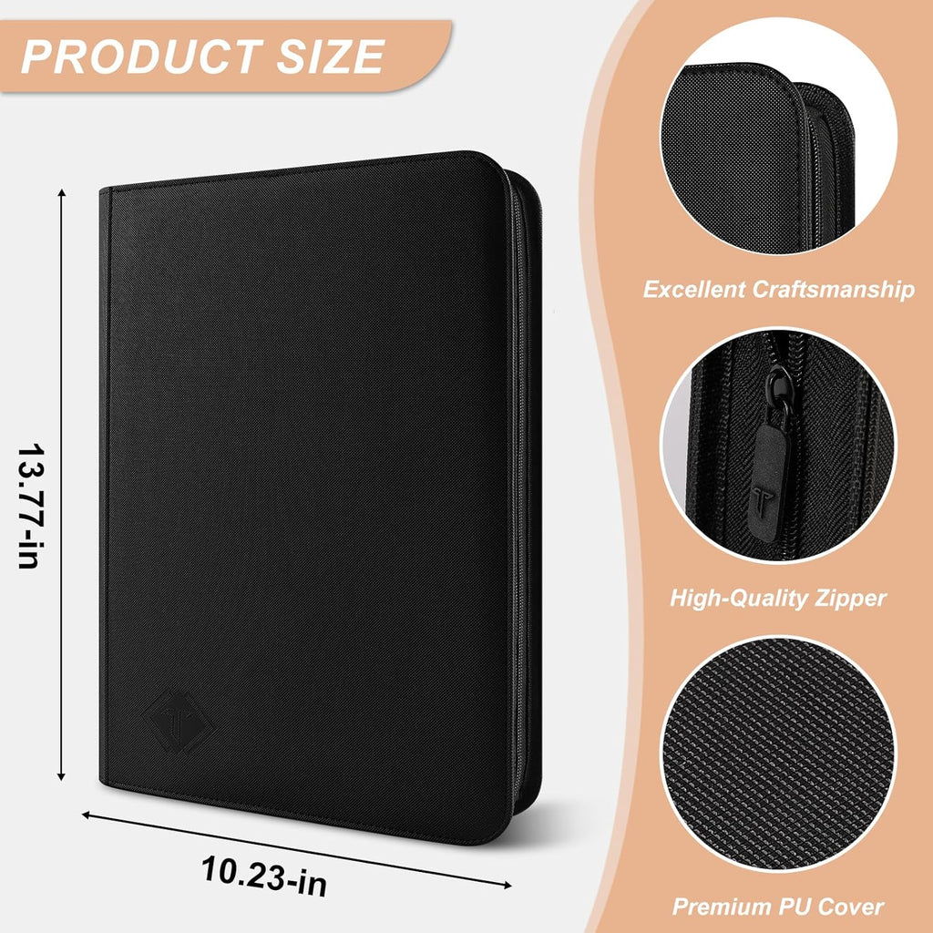TiopLior Zip MTG Card Binder - 432 Side Loading Pockets for TCG & Sports Cards - Black