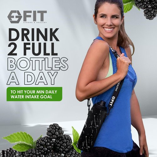 FIT Strong & Healthy Water Bottle Holder with Strap for Walking & Cleaning Brush Set - Insulated Water Bottle Carrier, Neoprene Sleeve with Adjustable Shoulder Strap & Silicone Brush (White Marble)