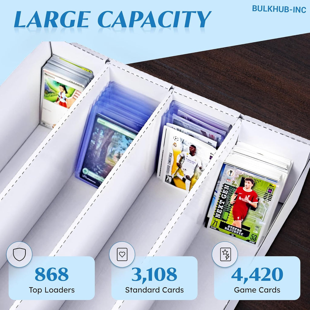 Trading Card Storage Box 3200 Count - Cardboard Organizer for Sports & TCG Cards - White with Dividers