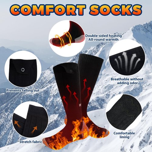 Heated Socks for Men Women, New Rechargeable Heated Socks, 5000 mAh Extra Large Battery, Long Life Up to 65 °C Large Heating Area, Unisex Foot Warmer for Outdoor Skiing, Winter Camping, Hiking