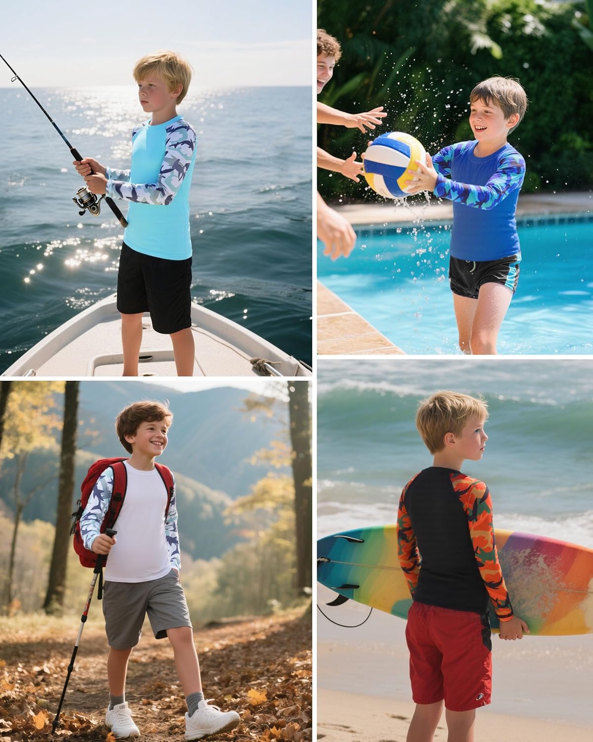 Skiennix Boys Rash Guard Swim Shirt - Long Sleeve UPF 50+ UV Protection | Quick Dry for Surf & Beach