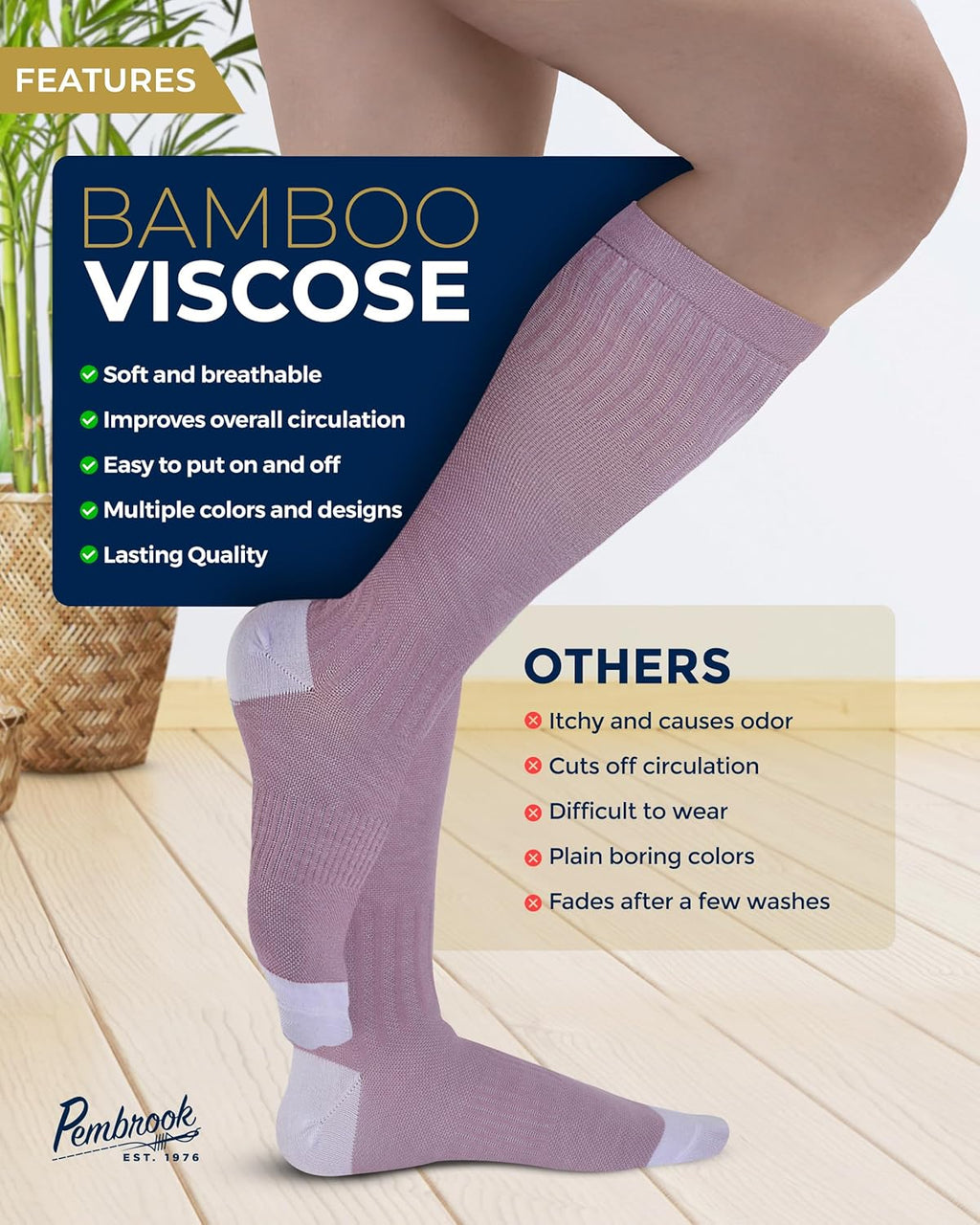 Pembrook Bamboo Viscose Compression Socks - 8-15 mmHg Knee High Support | 3 Pairs for Ultimate Comfort