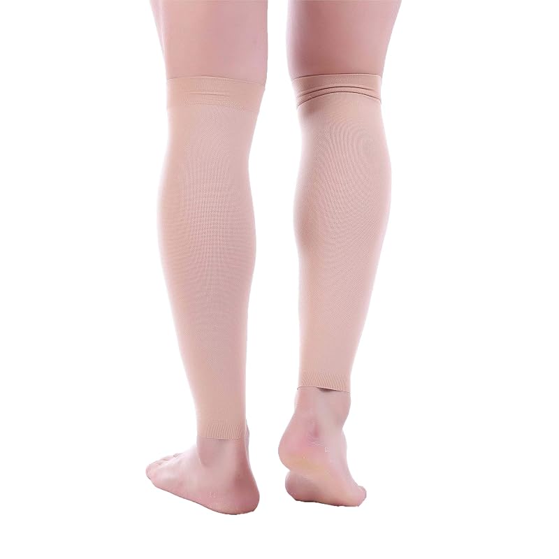 Calf Compression Sleeve 15-20mmHg - Premium Medical Grade, Reduces Shin Splints (XX-Large, Skin/Nude) - 1 Pair