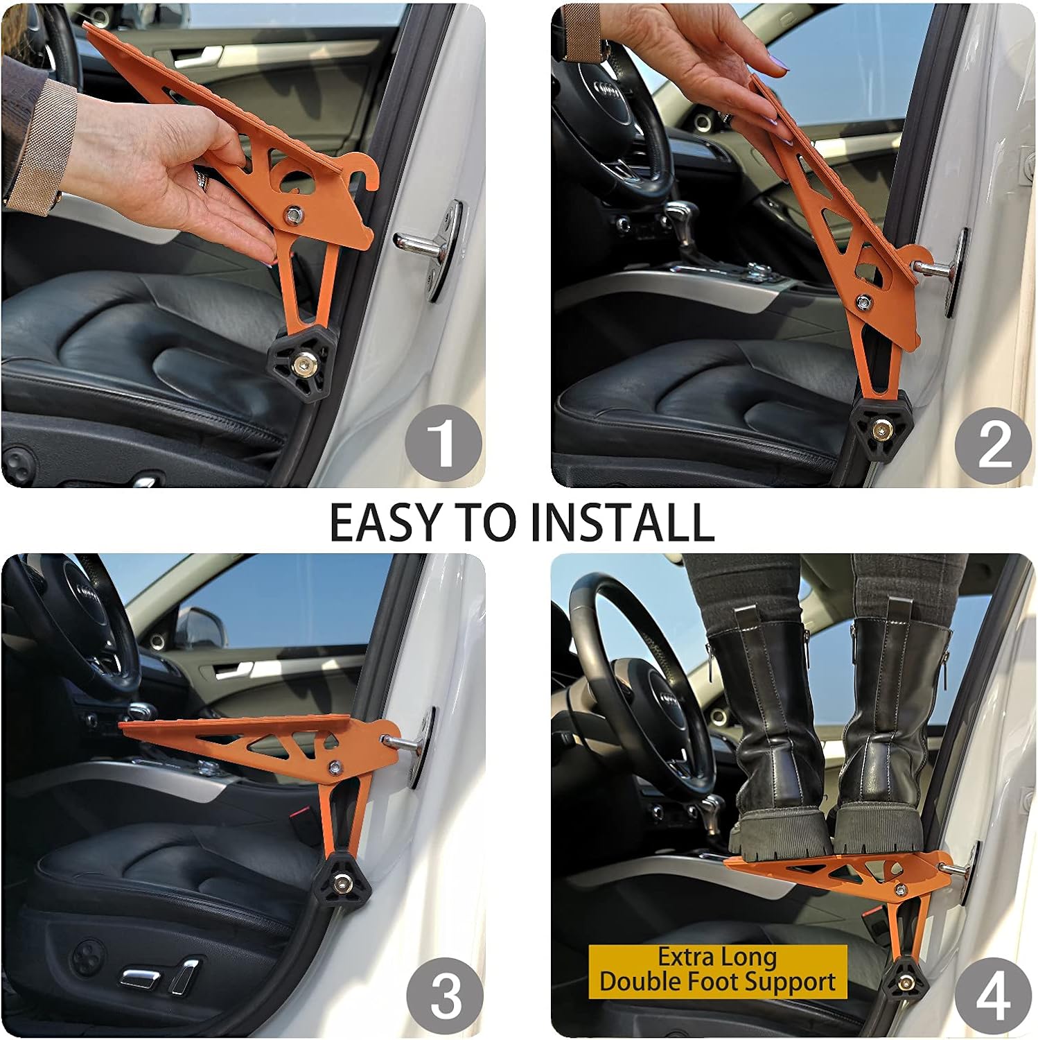 TOOENJOY Universal Fit Car Door Step - Foldable Roof Rack Pedal Ladder for Easy Rooftop Access (Orange)