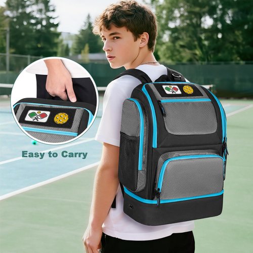 GOBUROS Pickleball Bags for Men Women, Pickleball Backpack for 4 Paddles with Shoe Compartment, Large Capacity Pickle Ball Equipment Bag, Grey