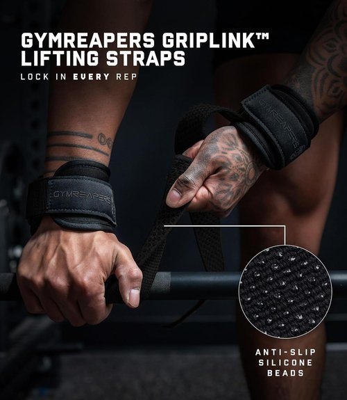 Gymreapers GripLink Lifting Straps - Heavy-Duty D-Ring Wrist Straps with Anti-Slip Grip Beads for Powerlifting & Deadlifts