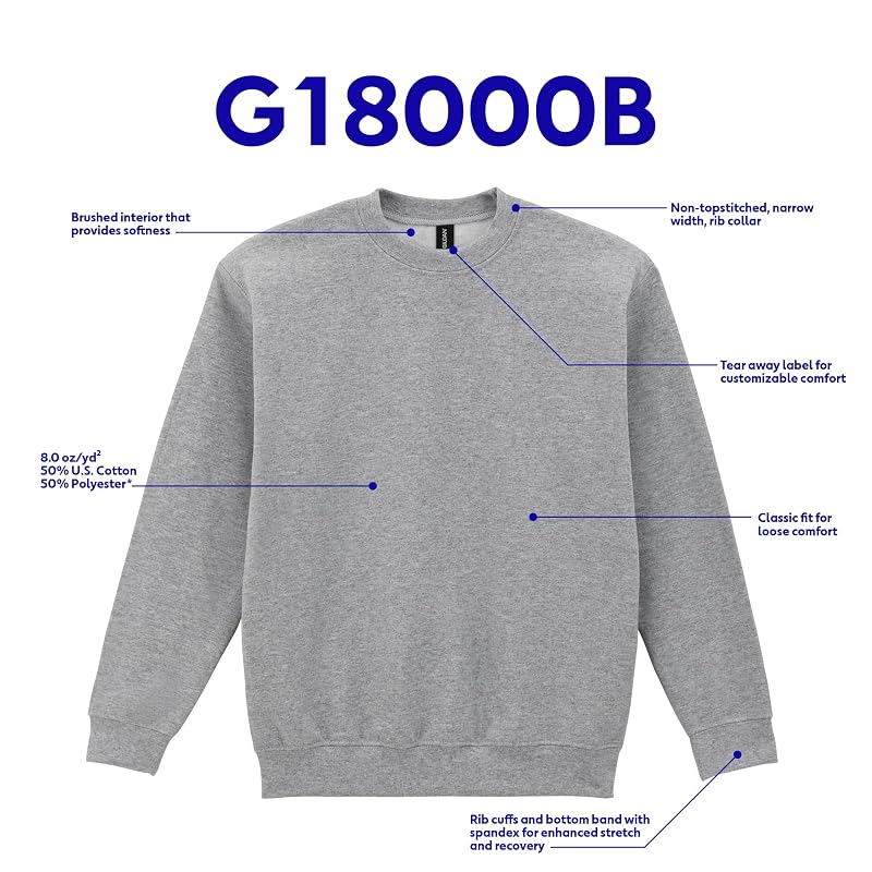 Gildan Kids' Fleece Crewneck Sweatshirt G18000B, Black, Large