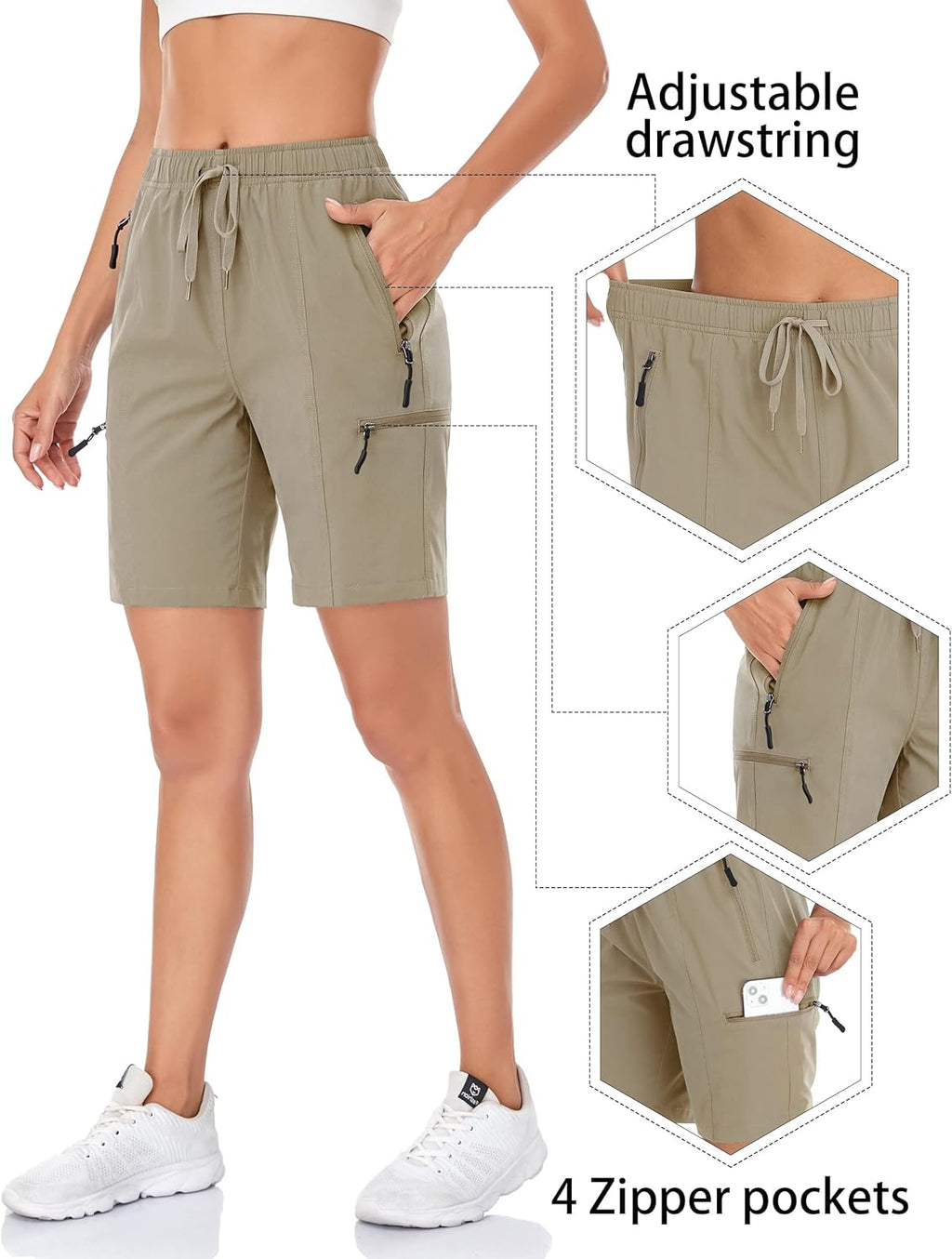 Skiennix Women's Hiking Cargo Shorts - Quick Dry Lightweight Athletic Outdoor Shorts with Zipper Pockets | 5" & 7" Sizes