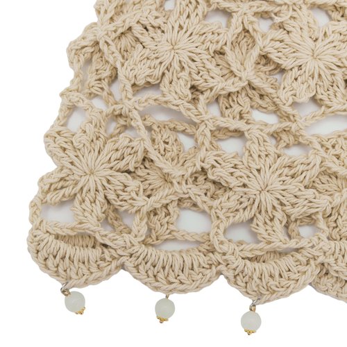 ZLYC Women Cotton Crochet Skull Cap Handmade Knit Cutout Floral Beanie Hat, Beads Beige