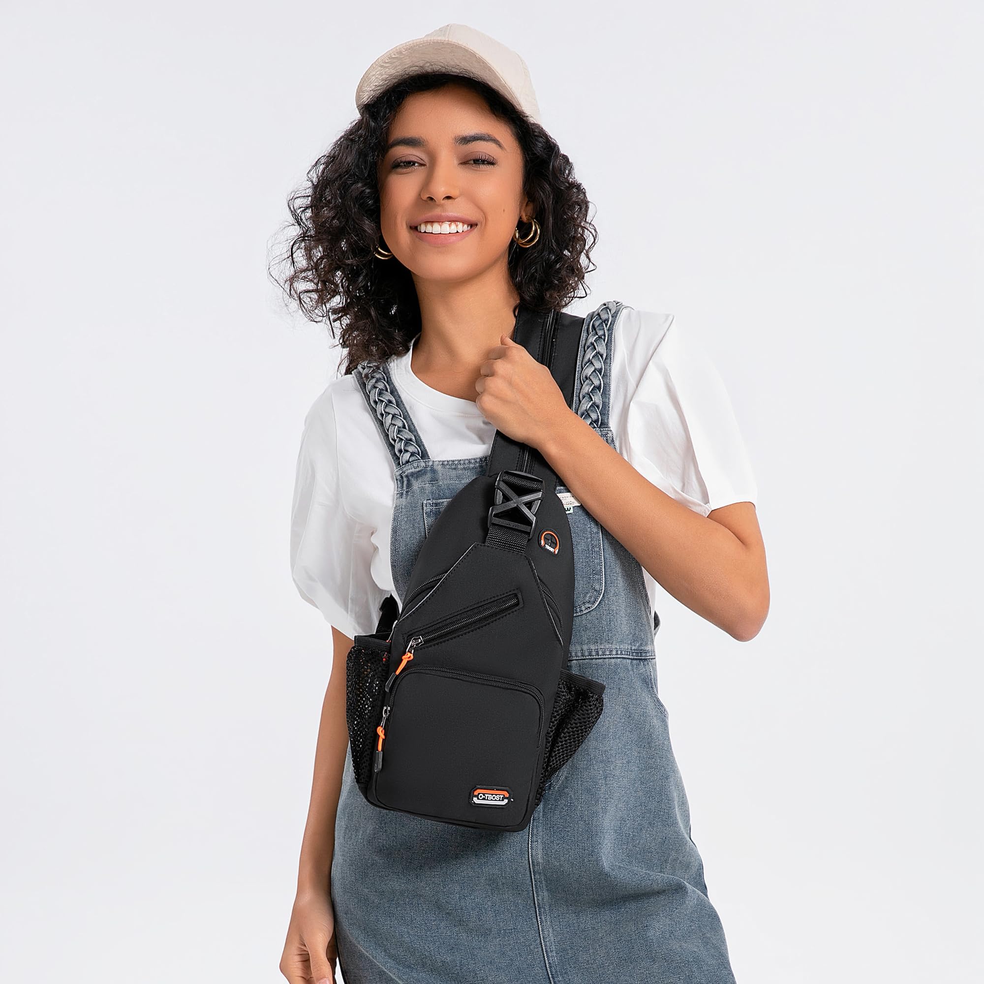 O-TBOST Travel Small Sling Bag Crossbody Bags for Women Men Casual Backpack Cross Body Pack Daypack for Hiking and Biking (black)