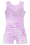 uideazone Little Girls Gymnastics Leotards 4t 5t Purple Leopard Ballet Unitards Sparkle Sequin Mesh Biketard Athletic Dance Wear for Kids