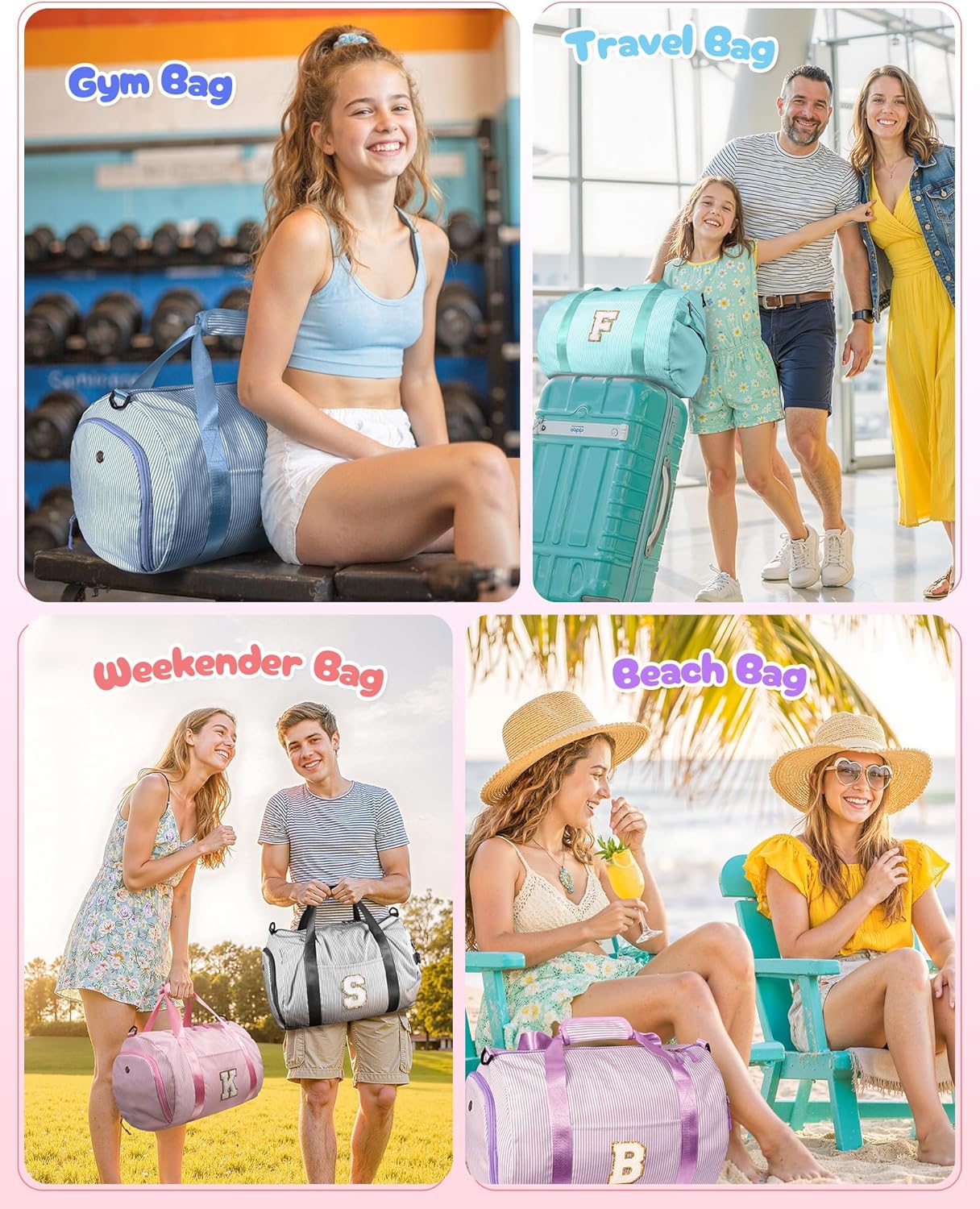 Skiennix Girls Travel Duffle Bag - Personalized Overnight Bag with Shoe Compartment & Makeup Pouch | Letter N