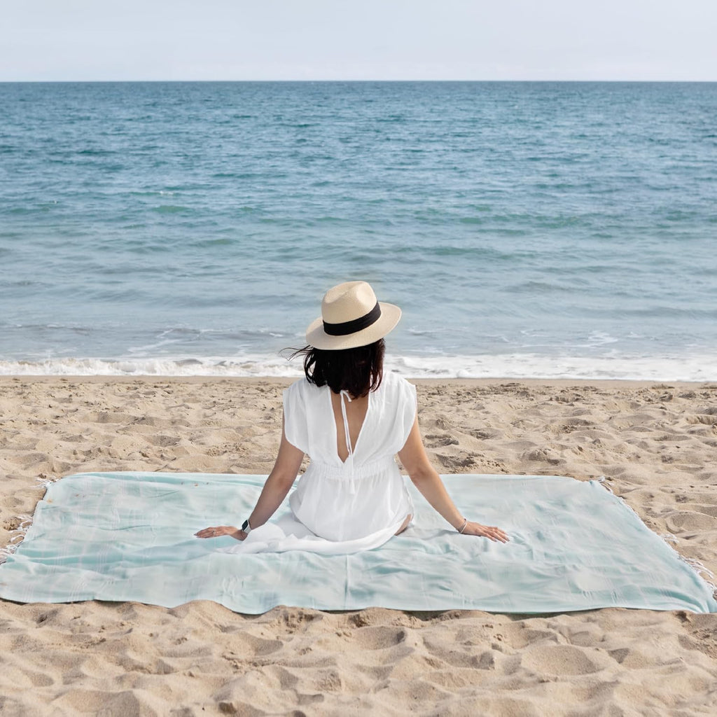 WETCAT Turkish Beach Blanket - Sandproof, Ultra Soft 100% Turkish Cotton | Extra Large 82"x82" - Aqua