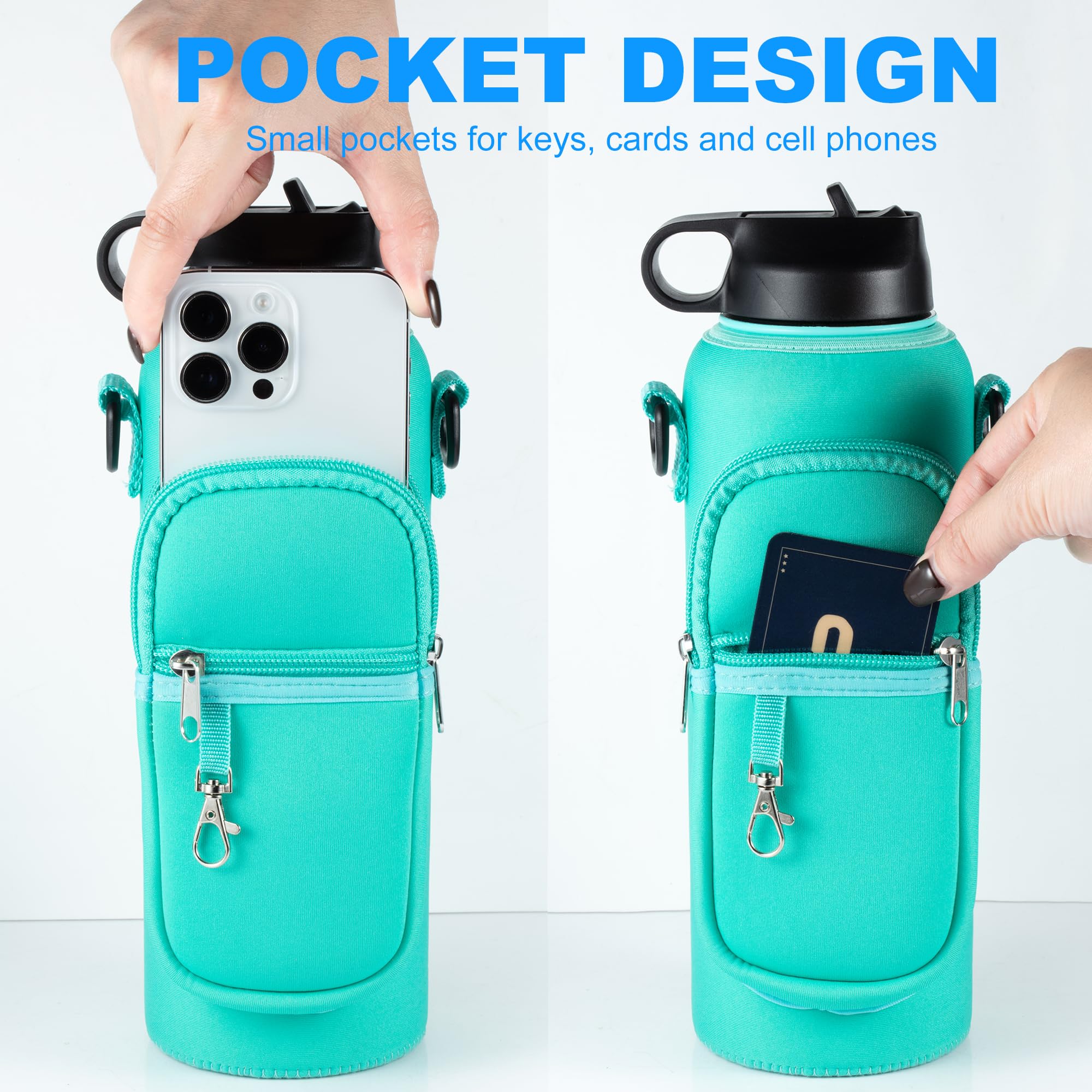 RRegeny Water Bottle Holder with Strap for Hydroflask 32oz 40oz, Carrier Sling Bag with Phone Pocket Water Bottle Sleeve for Men Women Hiking Camping Travelling（Green 32oz）