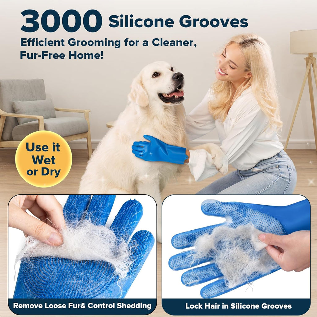 Augwind Pet Grooming Kit - 6PCS Dog, Cat & Horse Grooming Essentials | Bath Gloves & Brushes (Navy Blue)