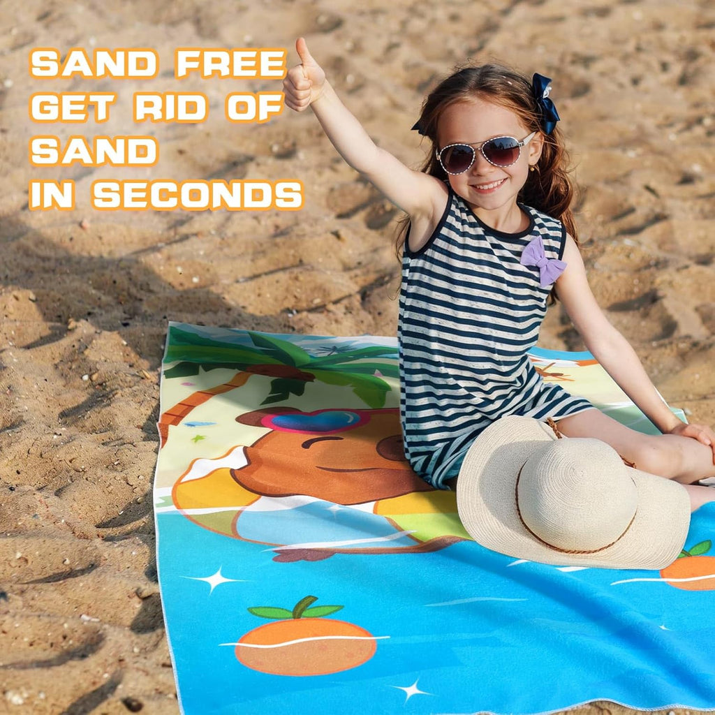 WERNNSAI Kids Beach Towel - Quick Dry, Sand-Free Capybara Design | 30” x 60” Soft Travel Towel